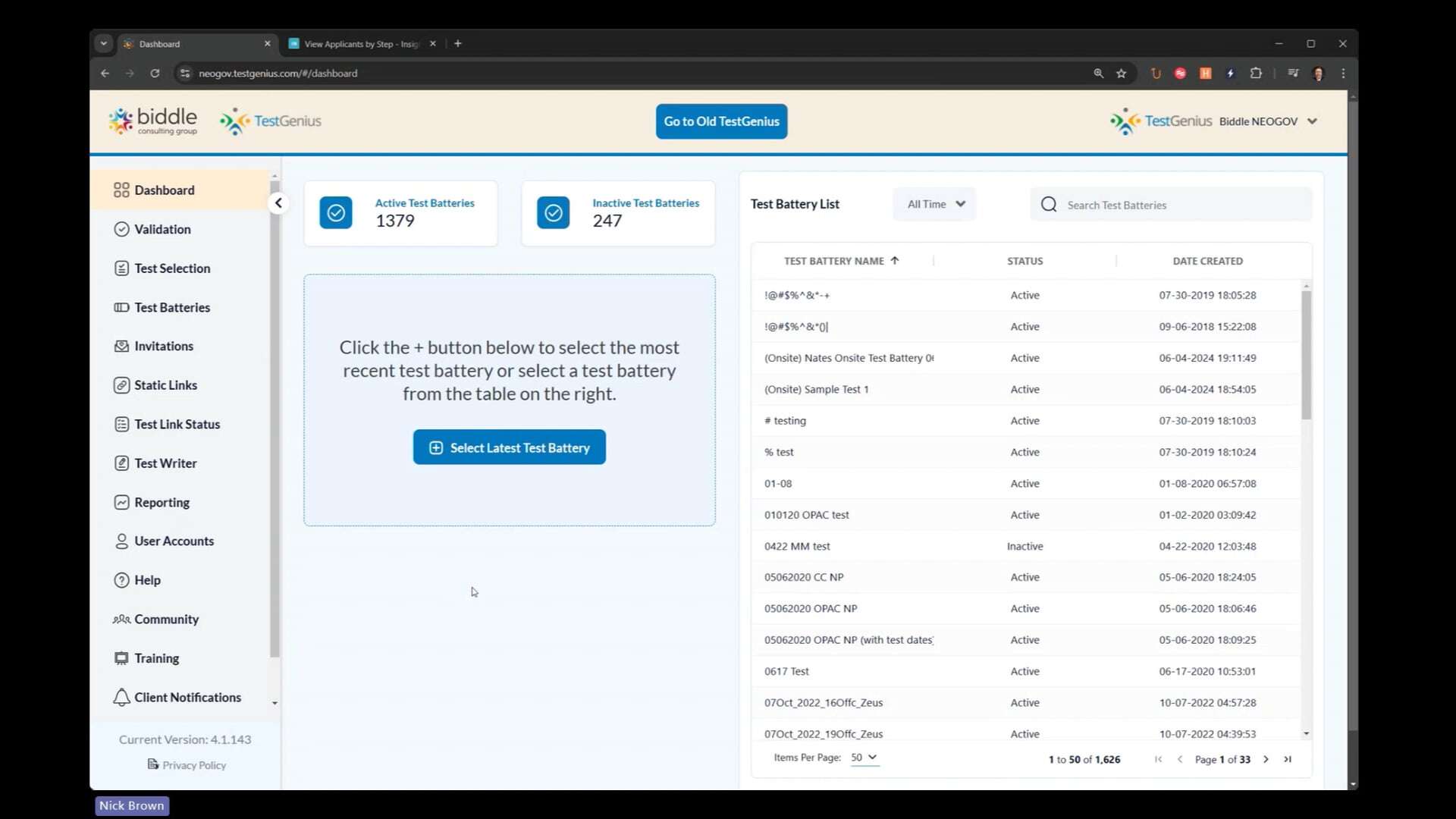 Locating NEOGOV Integrated Test Links in TestGenius