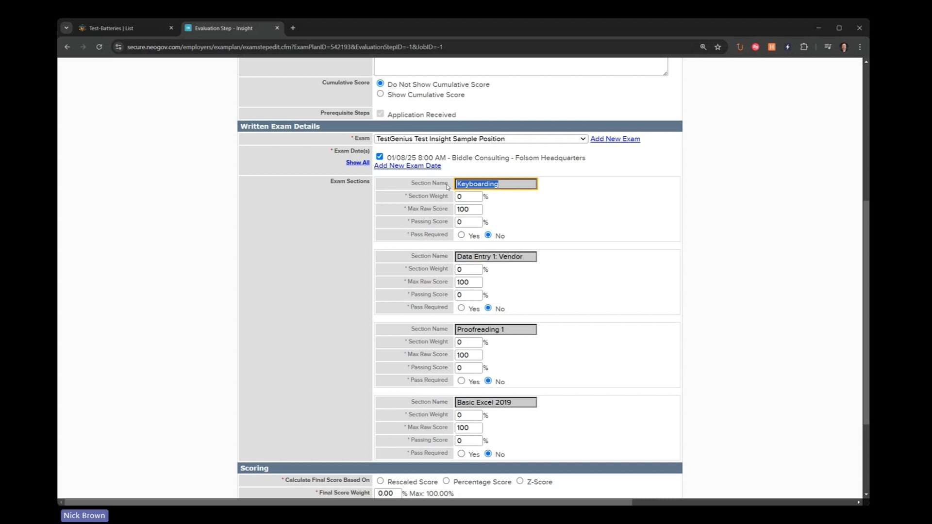 Mixed Final Passing Score Entry in the Evaluation Step