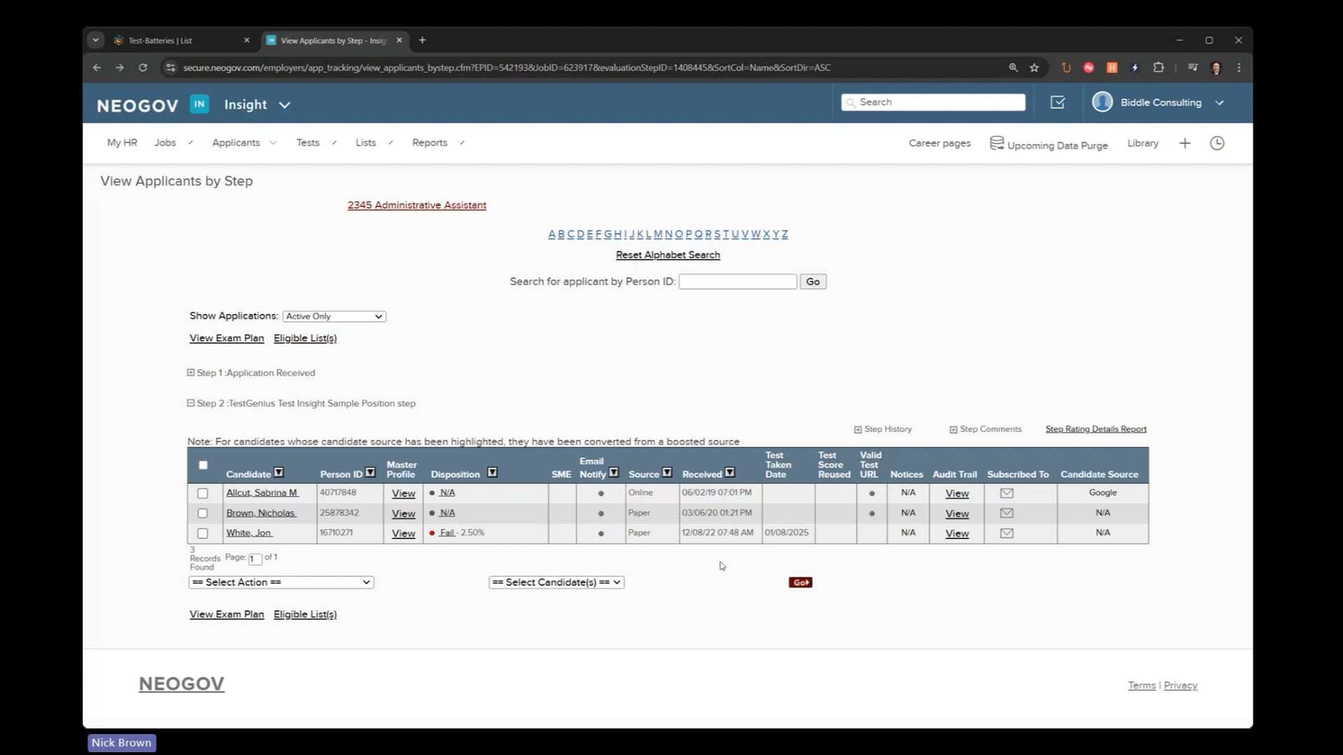 Resending Test Invitations to Applicants in NEOGOV Insight